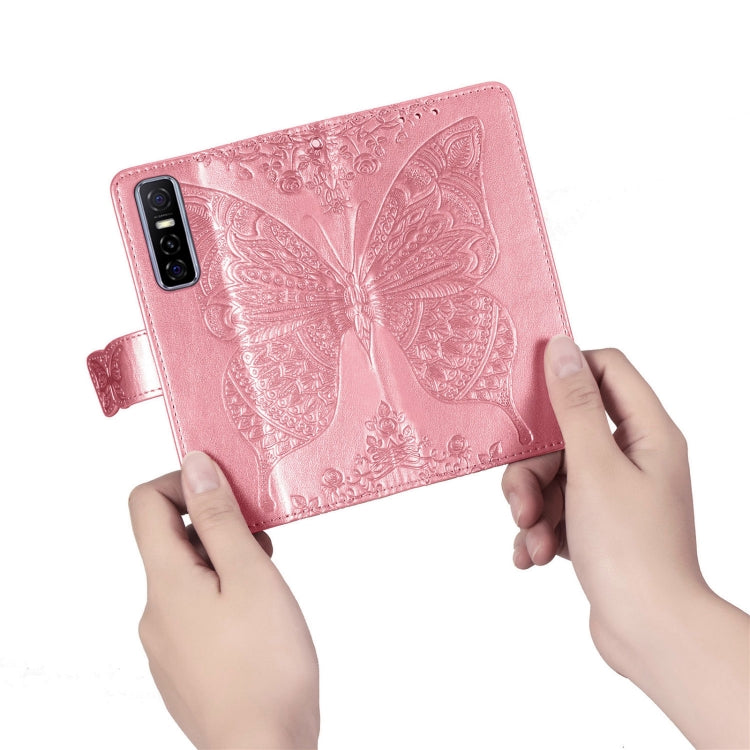 For vivo Y73s Butterfly Love Flower Embossed Horizontal Flip Leather Case with Bracket / Card Slot / Wallet / Lanyard