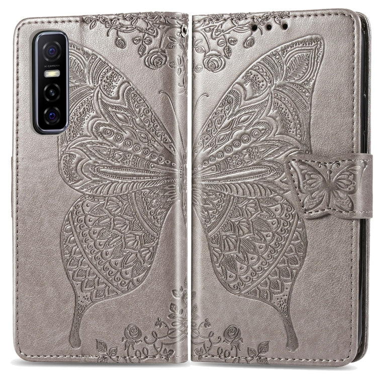 For vivo Y73s Butterfly Love Flower Embossed Horizontal Flip Leather Case with Bracket / Card Slot / Wallet / Lanyard