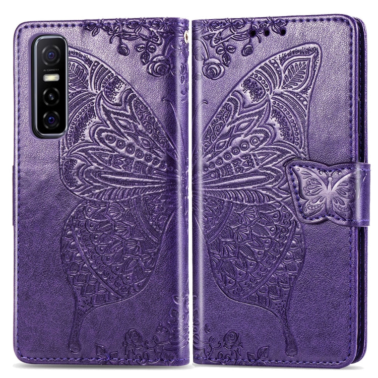 For vivo Y73s Butterfly Love Flower Embossed Horizontal Flip Leather Case with Bracket / Card Slot / Wallet / Lanyard