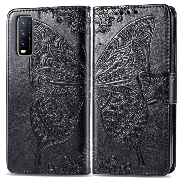 For vivo Y20 Butterfly Love Flower Embossed Horizontal Flip Leather Case with Bracket / Card Slot / Wallet / Lanyard