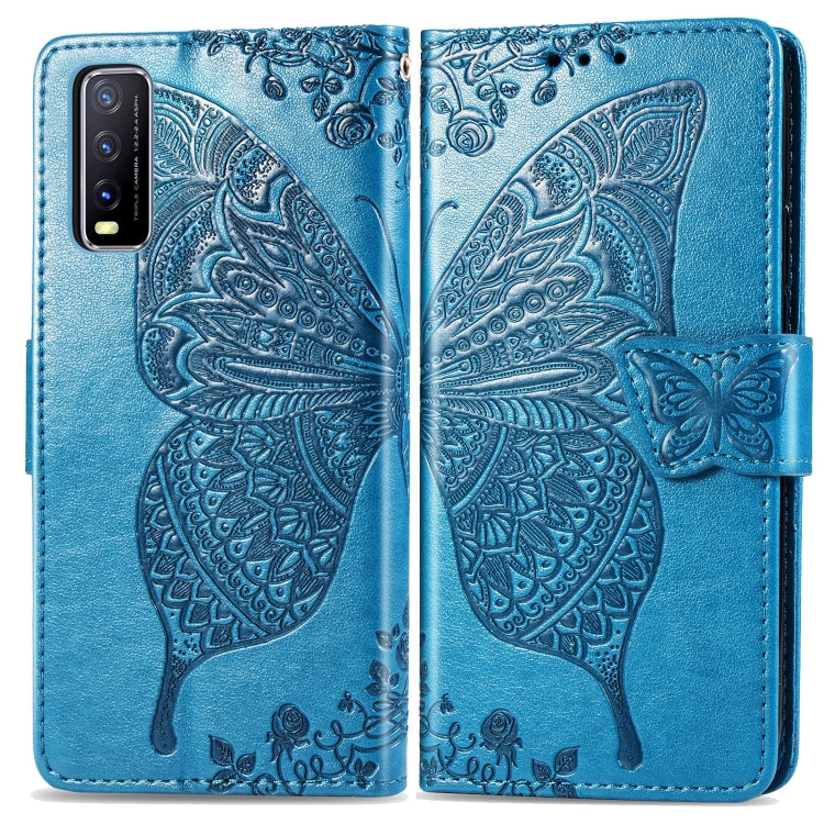 For vivo Y20 Butterfly Love Flower Embossed Horizontal Flip Leather Case with Bracket / Card Slot / Wallet / Lanyard