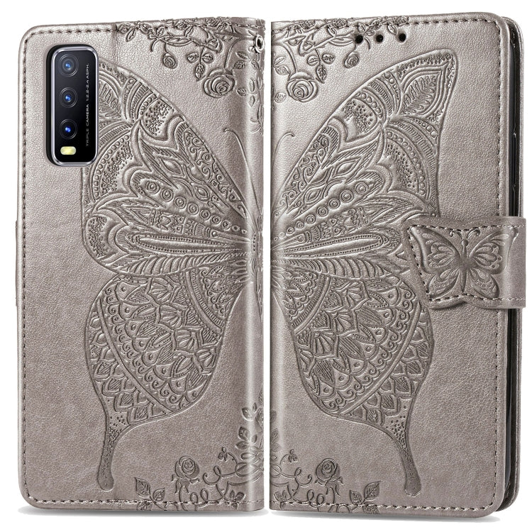 For vivo Y20 Butterfly Love Flower Embossed Horizontal Flip Leather Case with Bracket / Card Slot / Wallet / Lanyard