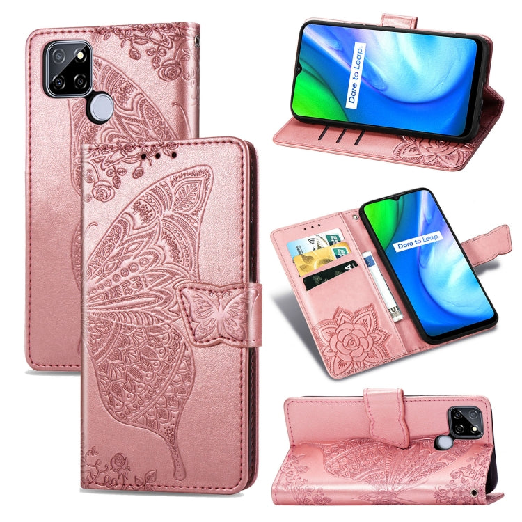 For OPPO Realme V3 Butterfly Love Flower Embossed Horizontal Flip Leather Case with Bracket / Card Slot / Wallet / Lanyard