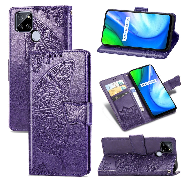 For OPPO Realme V3 Butterfly Love Flower Embossed Horizontal Flip Leather Case with Bracket / Card Slot / Wallet / Lanyard