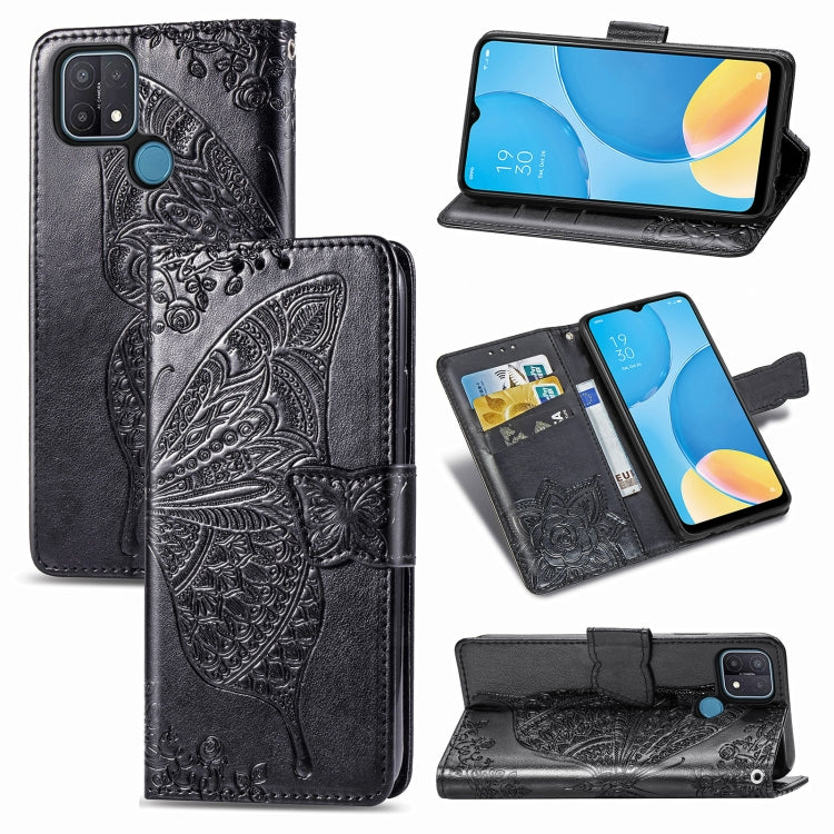 For OPPO A15 Butterfly Love Flower Embossed Horizontal Flip Leather Case with Bracket / Card Slot / Wallet / Lanyard