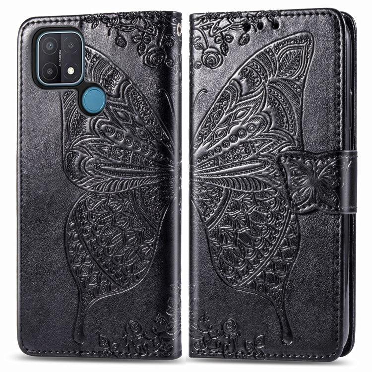 For OPPO A15 Butterfly Love Flower Embossed Horizontal Flip Leather Case with Bracket / Card Slot / Wallet / Lanyard