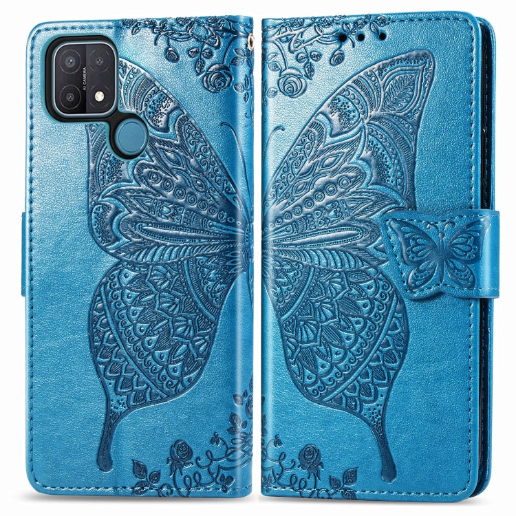For OPPO A15 Butterfly Love Flower Embossed Horizontal Flip Leather Case with Bracket / Card Slot / Wallet / Lanyard