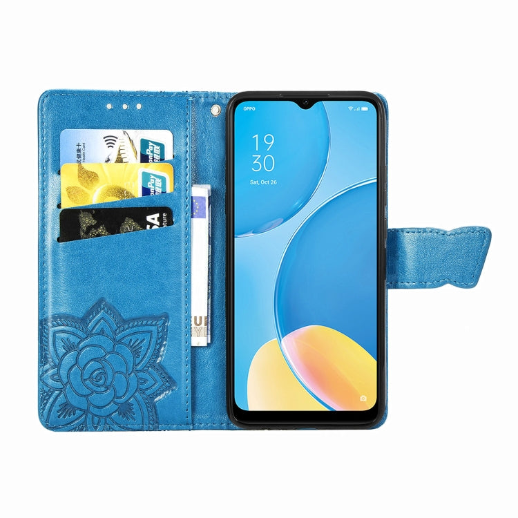 For OPPO A15 Butterfly Love Flower Embossed Horizontal Flip Leather Case with Bracket / Card Slot / Wallet / Lanyard