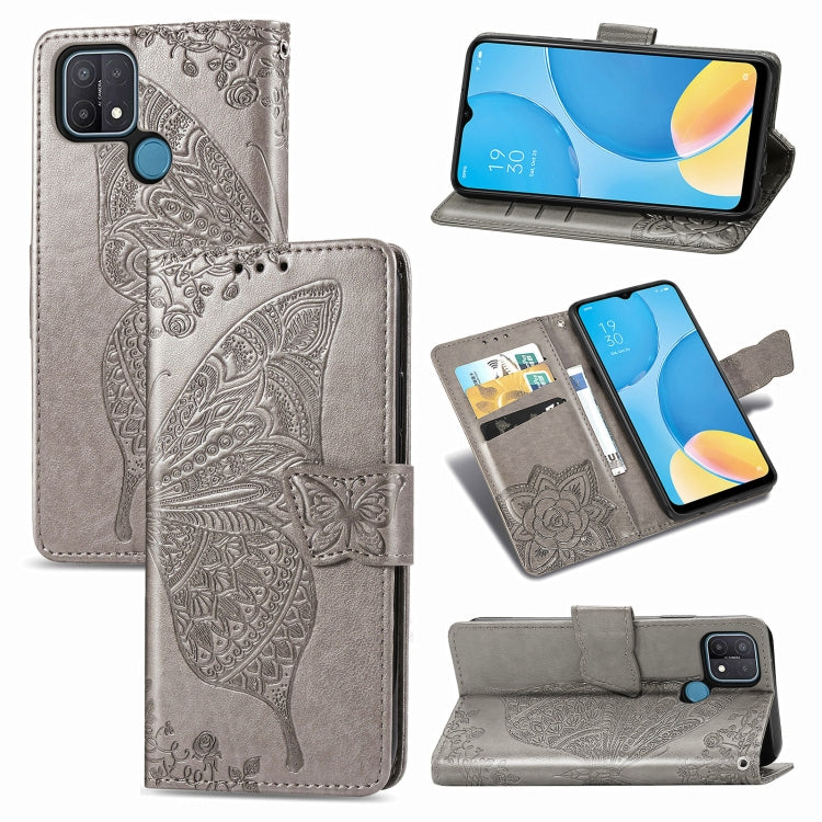 For OPPO A15 Butterfly Love Flower Embossed Horizontal Flip Leather Case with Bracket / Card Slot / Wallet / Lanyard