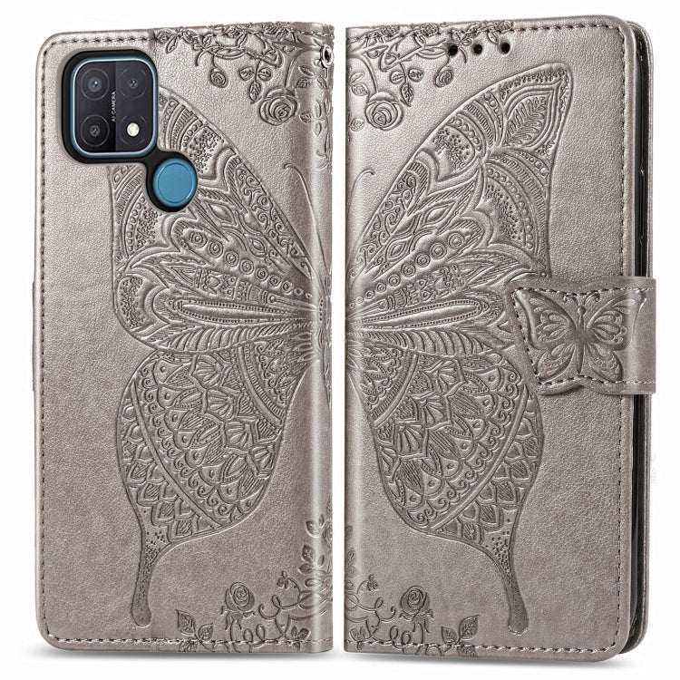 For OPPO A15 Butterfly Love Flower Embossed Horizontal Flip Leather Case with Bracket / Card Slot / Wallet / Lanyard
