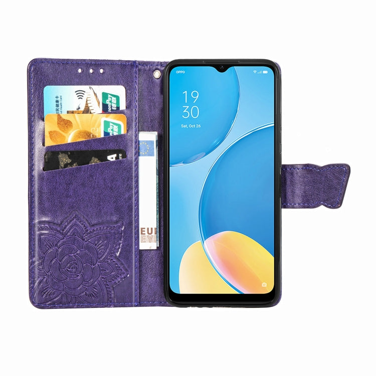 For OPPO A15 Butterfly Love Flower Embossed Horizontal Flip Leather Case with Bracket / Card Slot / Wallet / Lanyard