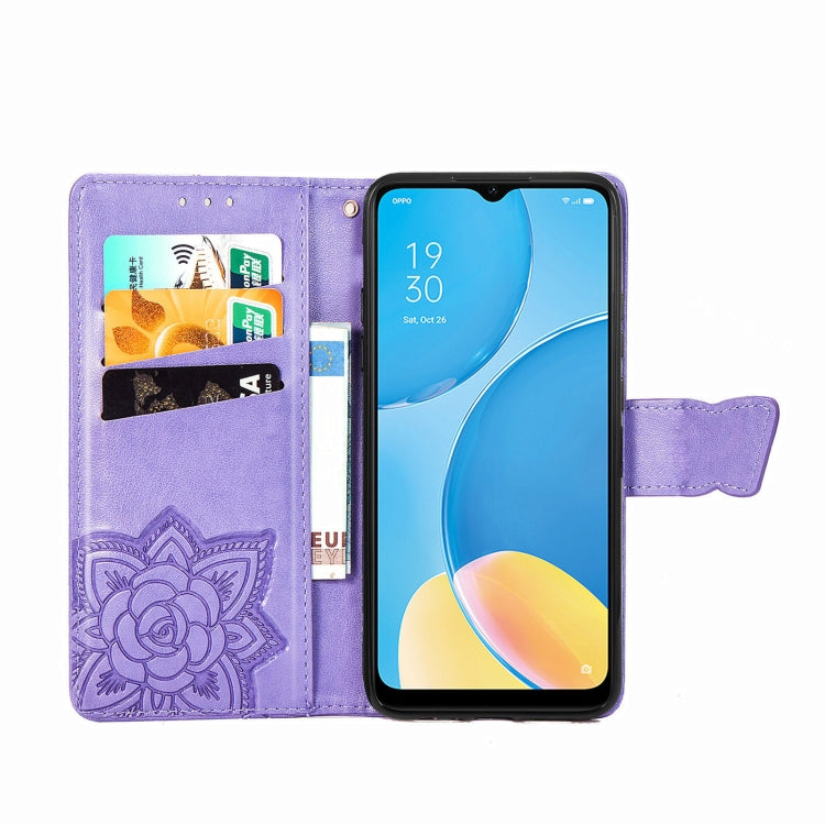 For OPPO A15 Butterfly Love Flower Embossed Horizontal Flip Leather Case with Bracket / Card Slot / Wallet / Lanyard