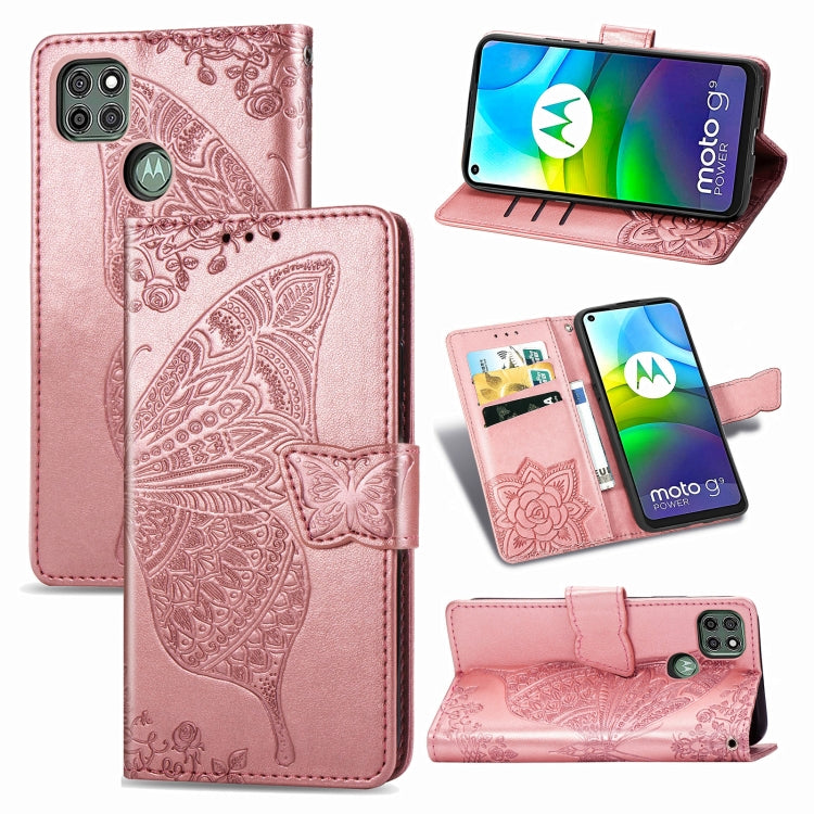 For Motorola Moto G9 Power Butterfly Love Flower Embossed Horizontal Flip Leather Case with Bracket / Card Slot / Wallet / Lanyard