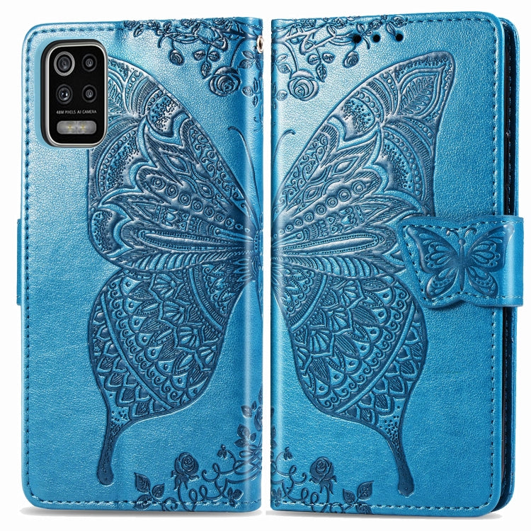 For LG K52 Butterfly Love Flower Embossed Horizontal Flip Leather Case with Bracket / Card Slot / Wallet / Lanyard