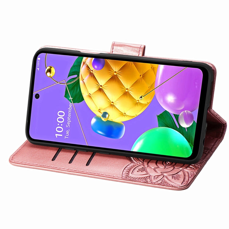 For LG K52 Butterfly Love Flower Embossed Horizontal Flip Leather Case with Bracket / Card Slot / Wallet / Lanyard