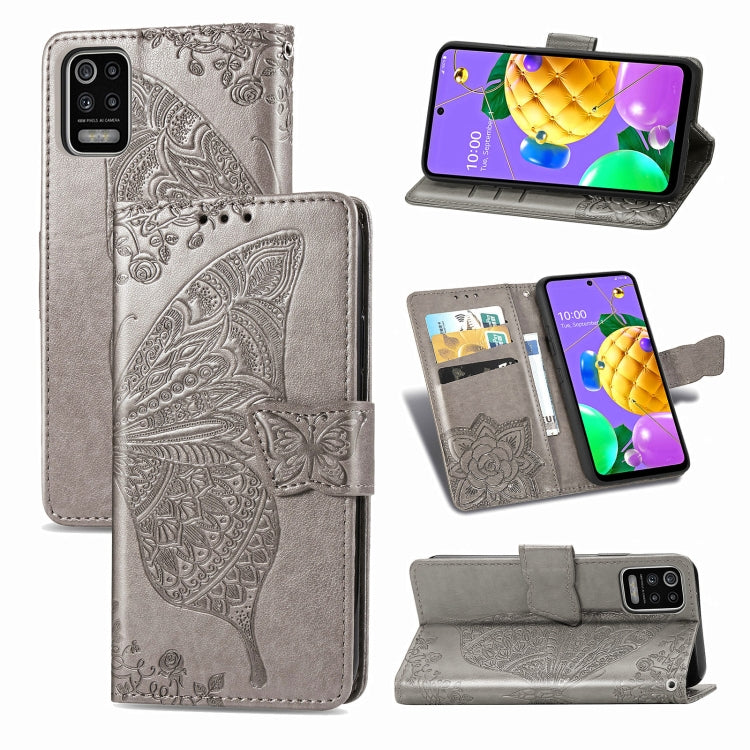 For LG K52 Butterfly Love Flower Embossed Horizontal Flip Leather Case with Bracket / Card Slot / Wallet / Lanyard