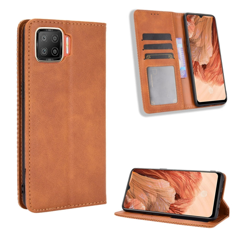 For OPPO F17 / A73 2020 Magnetic Buckle Retro Crazy Horse Texture Horizontal Flip Leather Case with Holder & Card Slots & Photo Frame