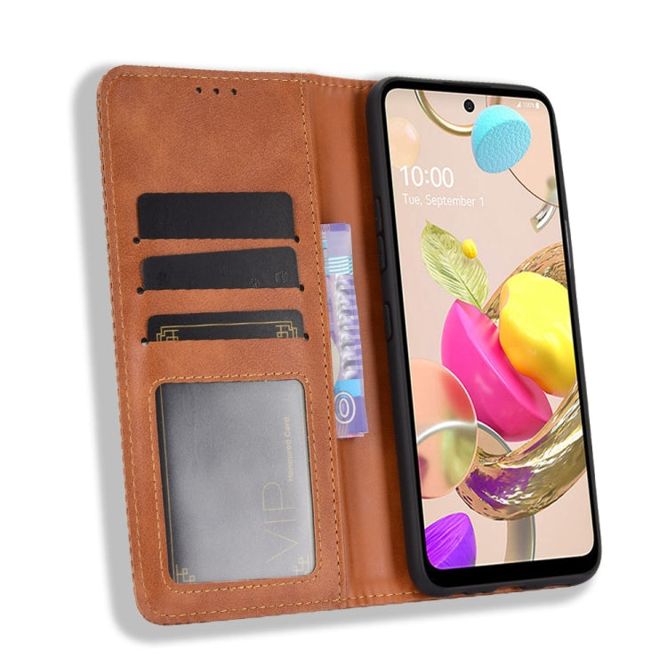 For LG K42 Magnetic Buckle Retro Crazy Horse Texture Horizontal Flip Leather Case , with Holder & Card Slots & Photo Frame