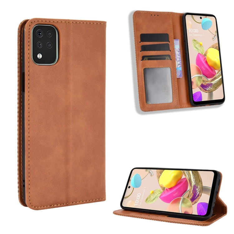 For LG K42 Magnetic Buckle Retro Crazy Horse Texture Horizontal Flip Leather Case , with Holder & Card Slots & Photo Frame