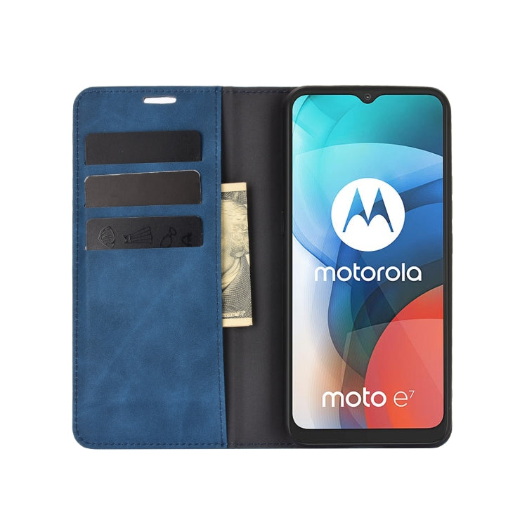 For Motorola Moto E7 Retro-skin Business Magnetic Suction Leather Case with Holder & Card Slots & Wallet