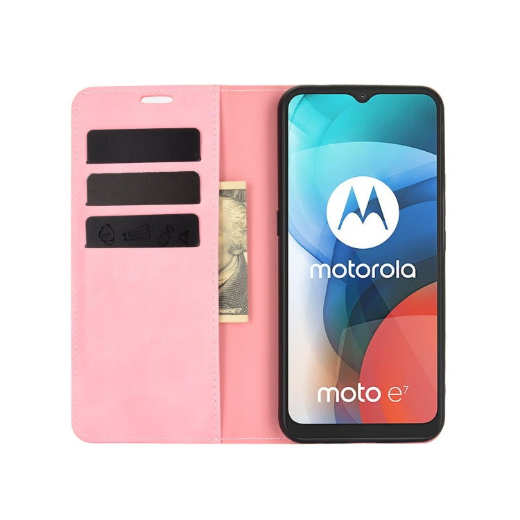 For Motorola Moto E7 Retro-skin Business Magnetic Suction Leather Case with Holder & Card Slots & Wallet