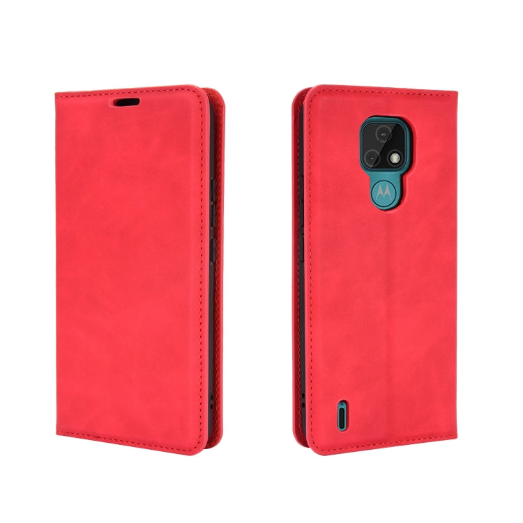 For Motorola Moto E7 Retro-skin Business Magnetic Suction Leather Case with Holder & Card Slots & Wallet
