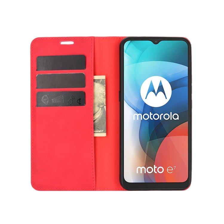 For Motorola Moto E7 Retro-skin Business Magnetic Suction Leather Case with Holder & Card Slots & Wallet