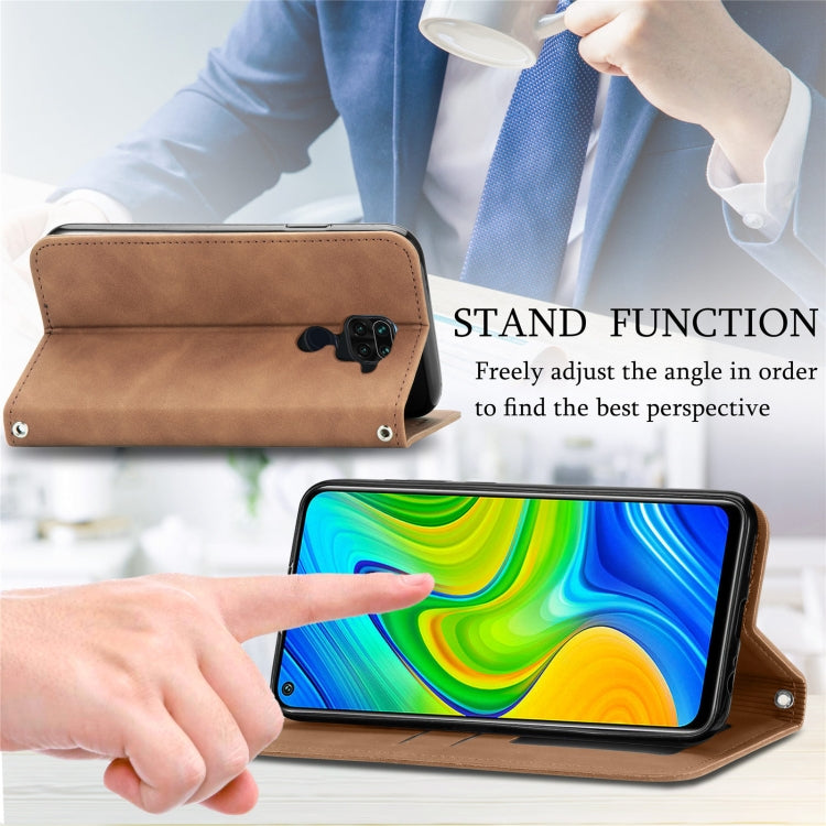 For Xiaomi Redmi 10X 4G / Redmi Note 9 Retro Skin Feel Business Magnetic Horizontal Flip Leather Case with Holder & Card Slots & Wallet & Photo Frame