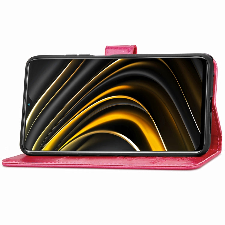 Four-leaf Clasp Embossed Buckle Mobile Phone Protection Leather Case with Lanyard & Card Slot & Wallet & Bracket Function For Xiaomi POCO M3