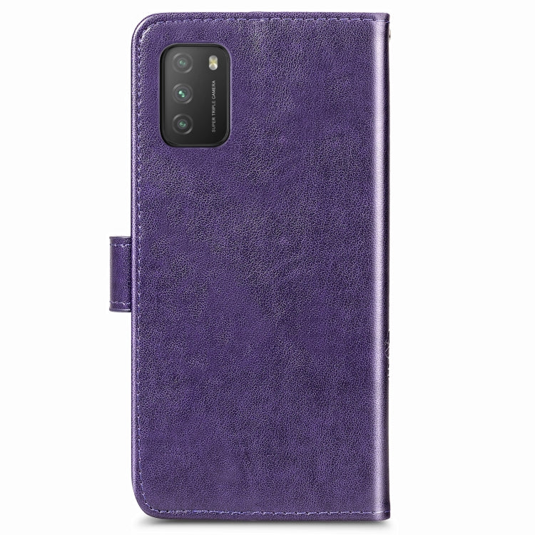 Four-leaf Clasp Embossed Buckle Mobile Phone Protection Leather Case with Lanyard & Card Slot & Wallet & Bracket Function For Xiaomi POCO M3