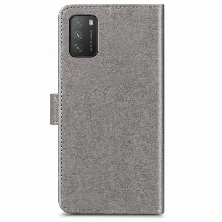 Four-leaf Clasp Embossed Buckle Mobile Phone Protection Leather Case with Lanyard & Card Slot & Wallet & Bracket Function For Xiaomi POCO M3