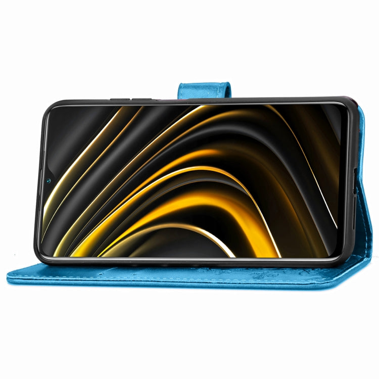 Four-leaf Clasp Embossed Buckle Mobile Phone Protection Leather Case with Lanyard & Card Slot & Wallet & Bracket Function For Xiaomi POCO M3