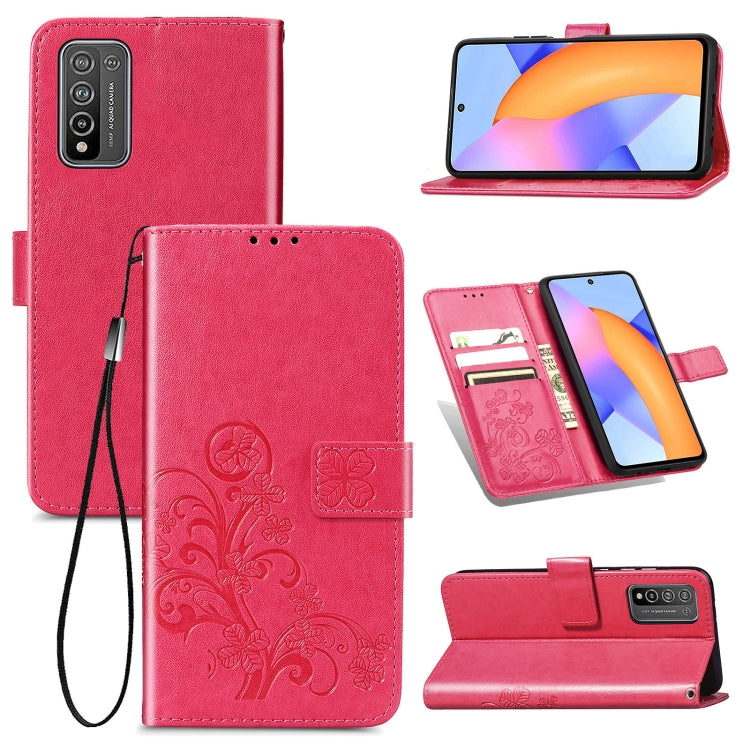 Four-leaf Clasp Embossed Buckle Mobile Phone Protection Leather Case with Lanyard & Card Slot & Wallet & Bracket Function For Huawei Honor 10X Lite