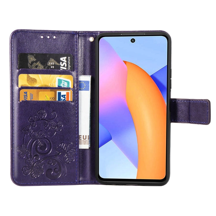 Four-leaf Clasp Embossed Buckle Mobile Phone Protection Leather Case with Lanyard & Card Slot & Wallet & Bracket Function For Huawei Honor 10X Lite