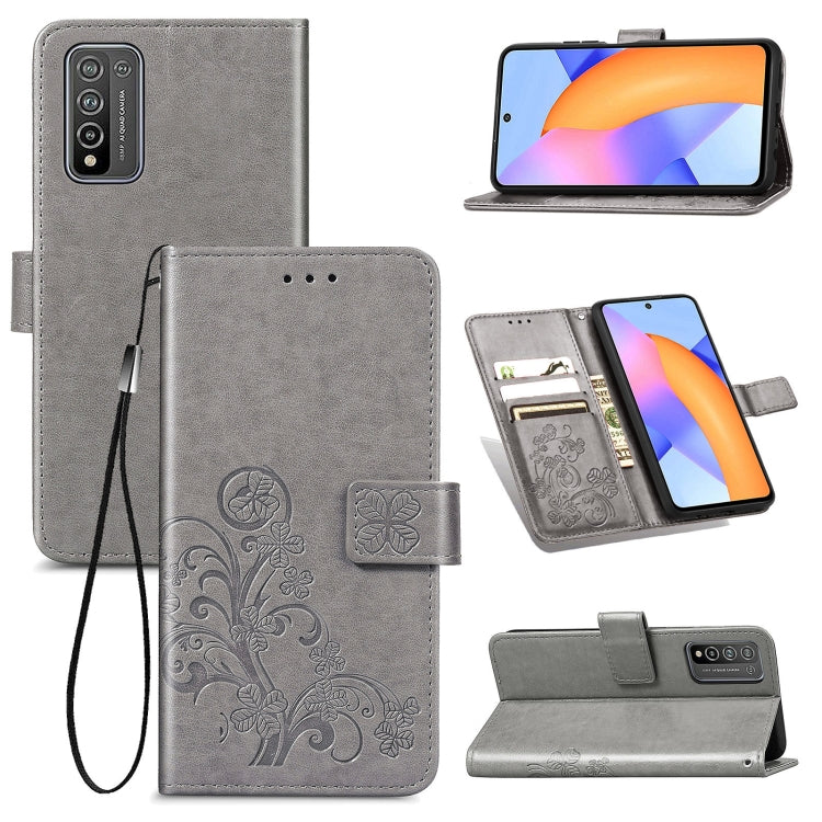 Four-leaf Clasp Embossed Buckle Mobile Phone Protection Leather Case with Lanyard & Card Slot & Wallet & Bracket Function For Huawei Honor 10X Lite