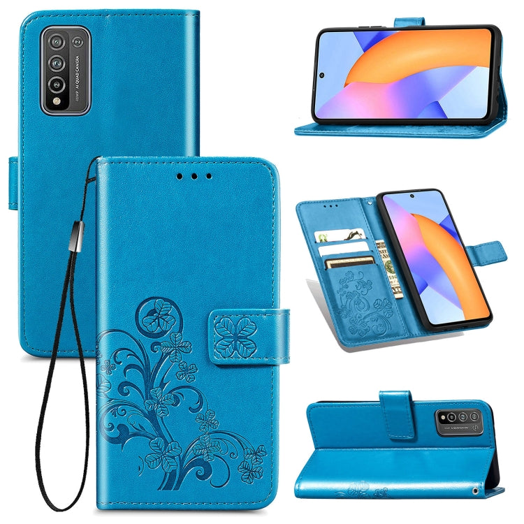 Four-leaf Clasp Embossed Buckle Mobile Phone Protection Leather Case with Lanyard & Card Slot & Wallet & Bracket Function For Huawei Honor 10X Lite