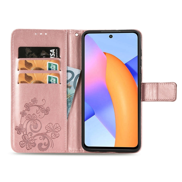 Four-leaf Clasp Embossed Buckle Mobile Phone Protection Leather Case with Lanyard & Card Slot & Wallet & Bracket Function For Huawei Honor 10X Lite
