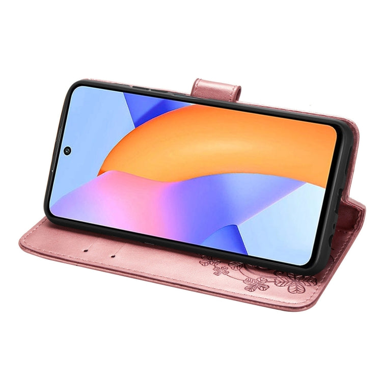 Four-leaf Clasp Embossed Buckle Mobile Phone Protection Leather Case with Lanyard & Card Slot & Wallet & Bracket Function For Huawei Honor 10X Lite