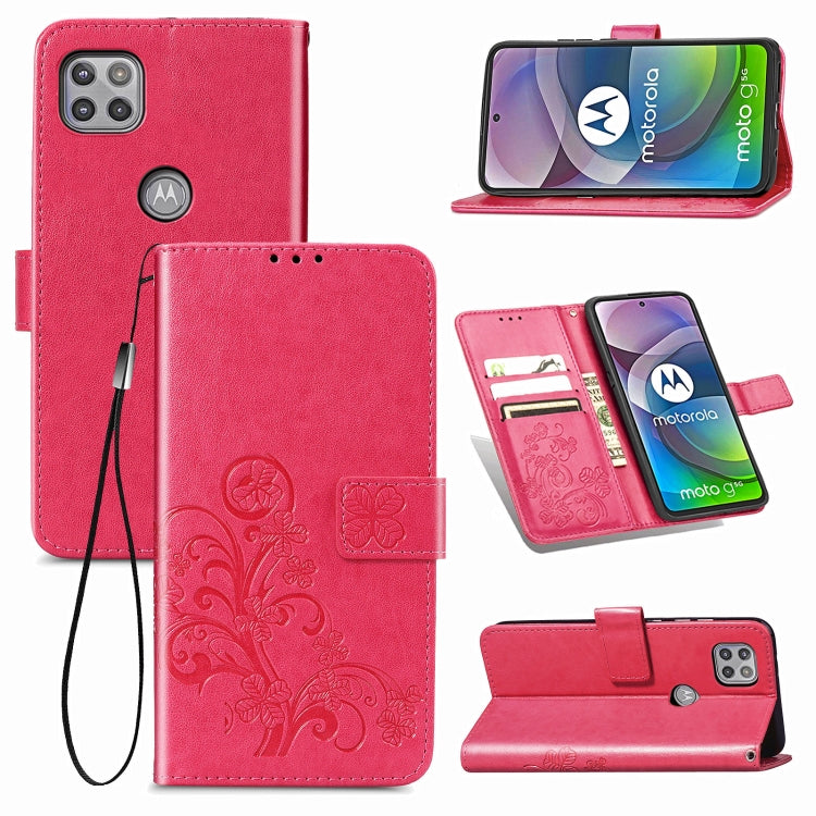 Four-leaf Clasp Embossed Buckle Mobile Phone Protection Leather Case with Lanyard & Card Slot & Wallet & Bracket Function For Motorola Moto G 5G