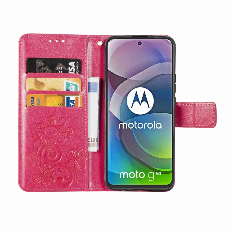 Four-leaf Clasp Embossed Buckle Mobile Phone Protection Leather Case with Lanyard & Card Slot & Wallet & Bracket Function For Motorola Moto G 5G