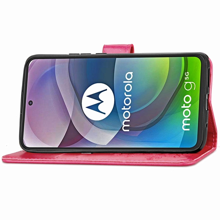 Four-leaf Clasp Embossed Buckle Mobile Phone Protection Leather Case with Lanyard & Card Slot & Wallet & Bracket Function For Motorola Moto G 5G