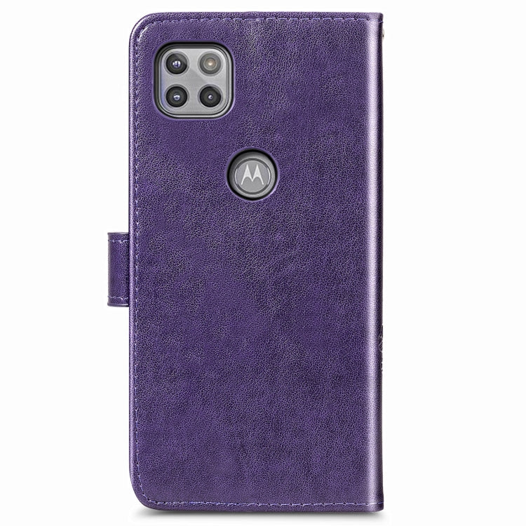 Four-leaf Clasp Embossed Buckle Mobile Phone Protection Leather Case with Lanyard & Card Slot & Wallet & Bracket Function For Motorola Moto G 5G