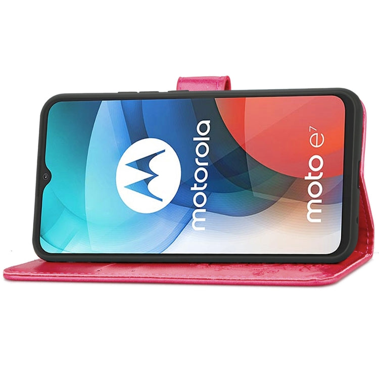 Four-leaf Clasp Embossed Buckle Mobile Phone Protection Leather Case with Lanyard & Card Slot & Wallet & Bracket Function For Motorola Moto E7