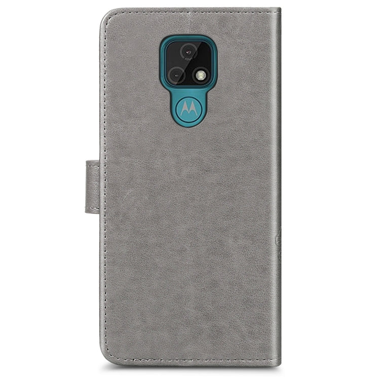 Four-leaf Clasp Embossed Buckle Mobile Phone Protection Leather Case with Lanyard & Card Slot & Wallet & Bracket Function For Motorola Moto E7