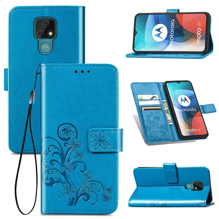Four-leaf Clasp Embossed Buckle Mobile Phone Protection Leather Case with Lanyard & Card Slot & Wallet & Bracket Function For Motorola Moto E7