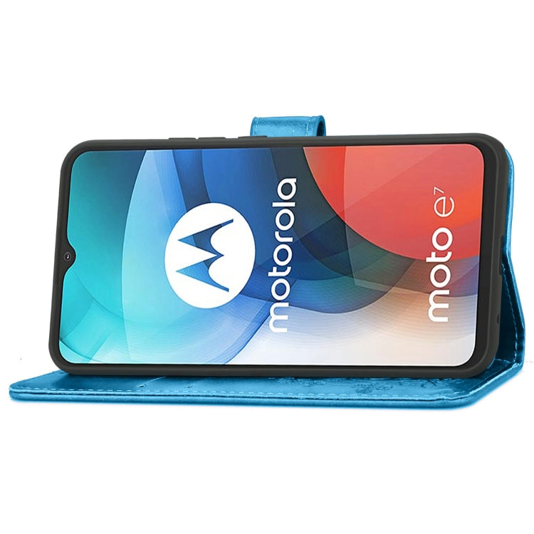 Four-leaf Clasp Embossed Buckle Mobile Phone Protection Leather Case with Lanyard & Card Slot & Wallet & Bracket Function For Motorola Moto E7