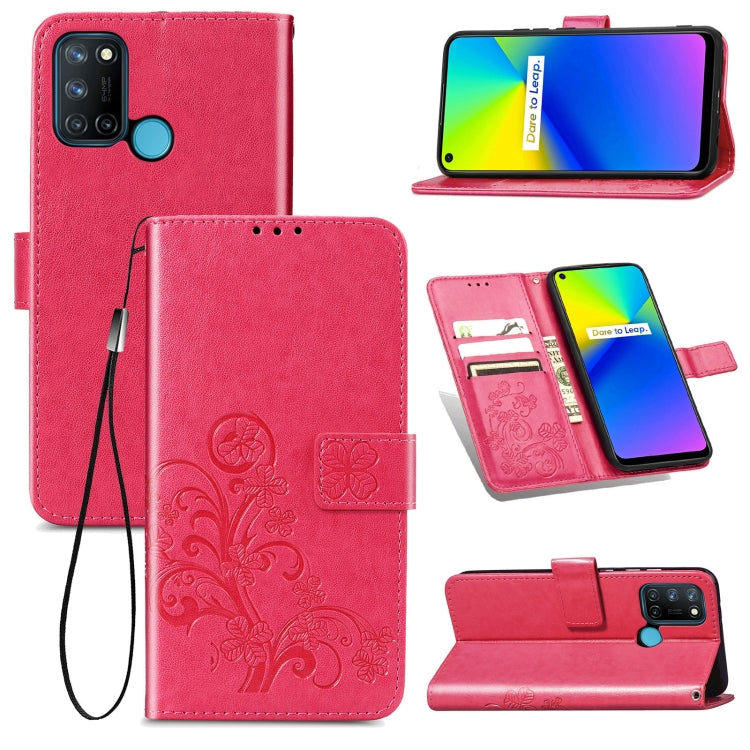 Four-leaf Clasp Embossed Buckle Mobile Phone Protection Leather Case with Lanyard & Card Slot & Wallet & Bracket Function For OPPO Realme 7i / C17