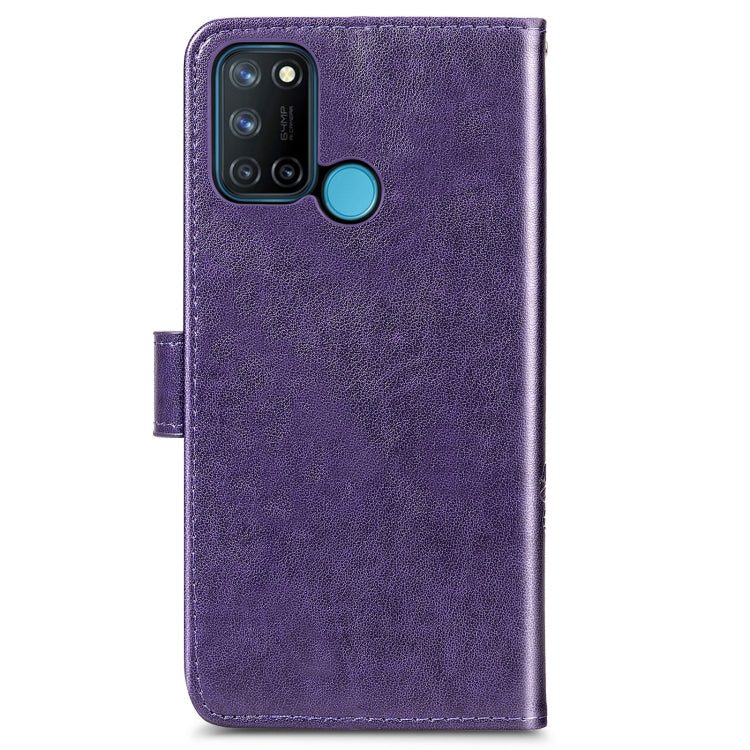 Four-leaf Clasp Embossed Buckle Mobile Phone Protection Leather Case with Lanyard & Card Slot & Wallet & Bracket Function For OPPO Realme 7i / C17