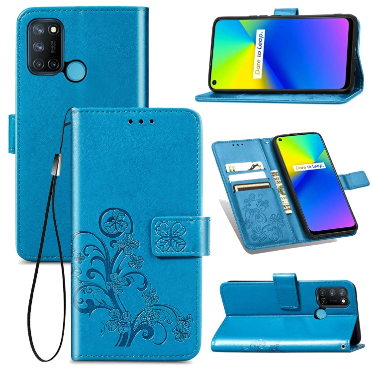 Four-leaf Clasp Embossed Buckle Mobile Phone Protection Leather Case with Lanyard & Card Slot & Wallet & Bracket Function For OPPO Realme 7i / C17