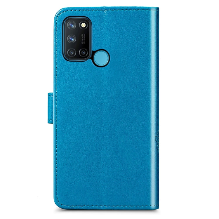 Four-leaf Clasp Embossed Buckle Mobile Phone Protection Leather Case with Lanyard & Card Slot & Wallet & Bracket Function For OPPO Realme 7i / C17